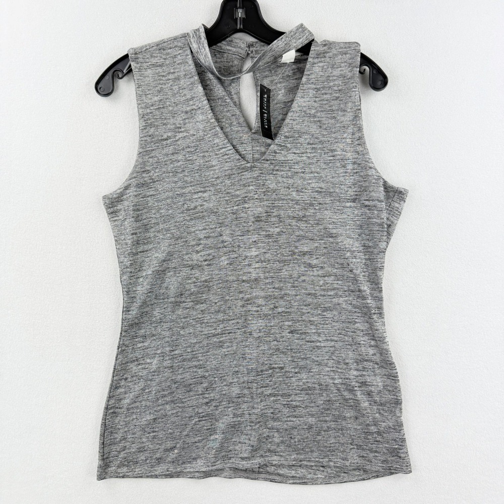 White House Black Market Choker Top  Size S‎ Sleeveless Heather Silver - NEW